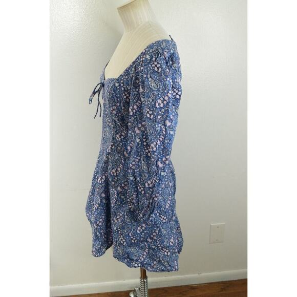 J Crew Liberty London Sweetheart Mini Dress Blue Floral Puff Sleeves Size 2 - Picture 3 of 7